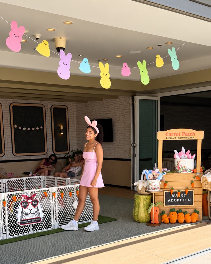 Talia's Tails Easter bunny pop-up with bunny pen and carrot stand
